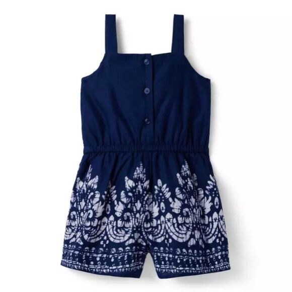 Janie and Jack sleeveless border print pom pom romper merchant marine girls 3T - Picture 2 of 12